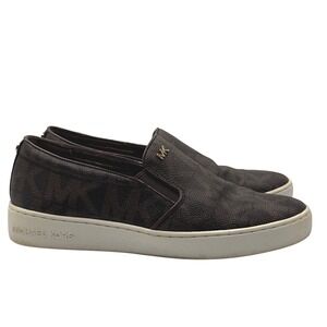 michael kors keaton brown slip-on signature‎ mk logo sneaker womens size 7M